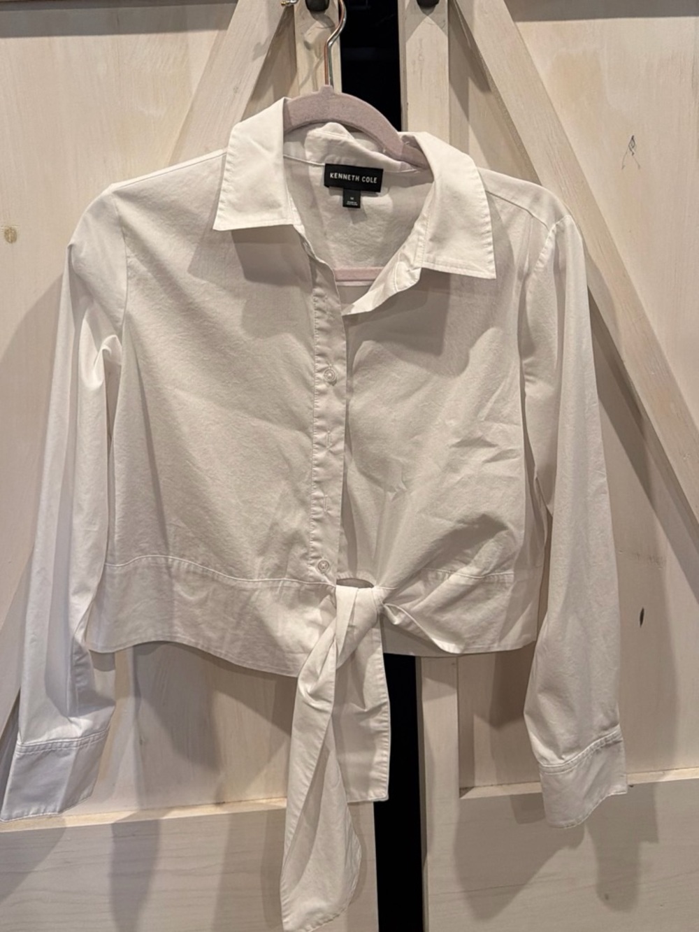 Kenneth Cole White Tie-Front Button-Down Crop Shirt